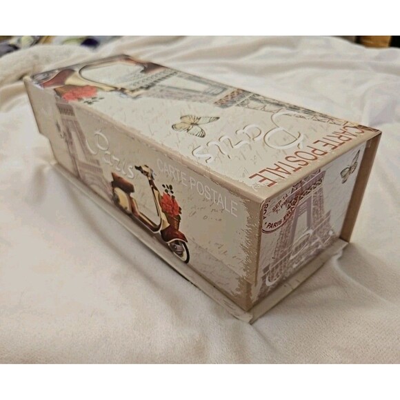 Elegant Storage Box Beige & Silver Paris Eiffel Tower Theme apprx 11.5 x 4.5 x4" - Picture 6 of 9